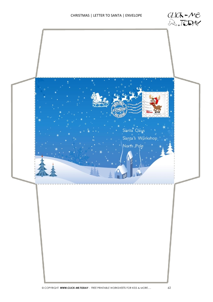 Free envelope to Santa Claus paper print out with stamp 62